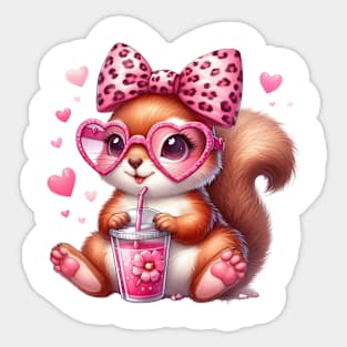 Valentine Squirrel Drinking Ice Cream Sticker